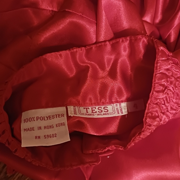 Vintage RED Tess Milano Satin Long Sleeved Blouse Ladies 4 Maximalist Old Money - Picture 5 of 8